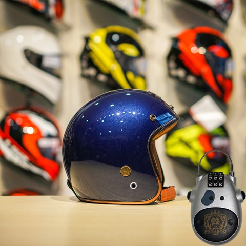 Combo Mũ 3/4 ROYAL M20c Xanh Mực Bóng Độ Khóa Chống Trộm