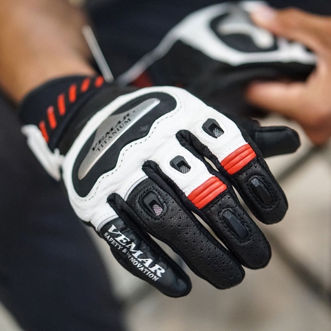 Găng Tay Vemar VE-177 Da Titanium Trắng Đen FREESHIP