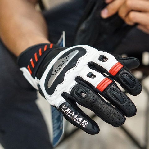 Găng Tay Vemar VE-177 Da Titanium Trắng Đen FREESHIP