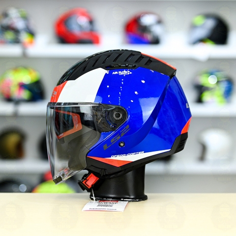 Mũ 3/4 LS2 OF600 COPTER Xanh Dương Đỏ Bóng Urbane FREESHIP