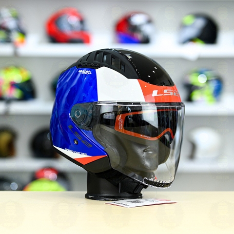 Mũ 3/4 LS2 OF600 COPTER Xanh Dương Đỏ Bóng Urbane FREESHIP