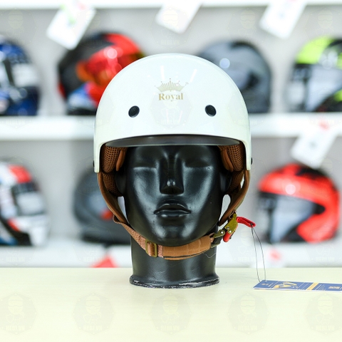 Mũ 1/2 kính âm Royal M239 Trắng Bóng FREESHIP