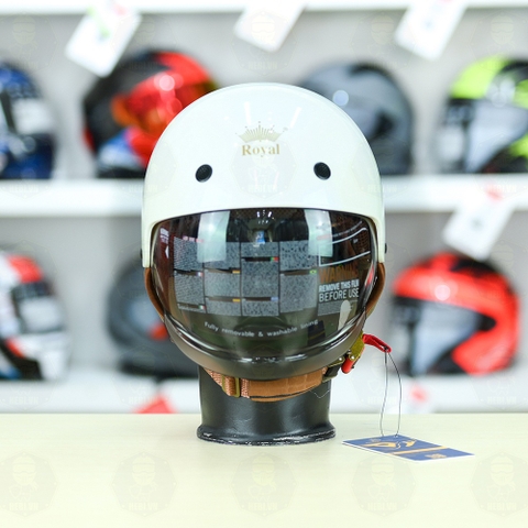 Mũ 1/2 kính âm Royal M239 Trắng Bóng FREESHIP