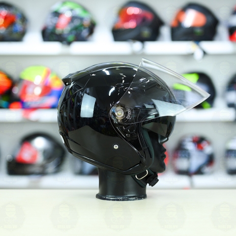 Nón 3/4 2 kính KYT VENOM Đen Bóng - FREESHIP