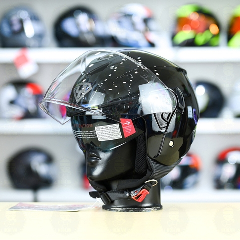 Mũ 3/4 2 Kính Yohe 852 Đen Bóng FREESHIP