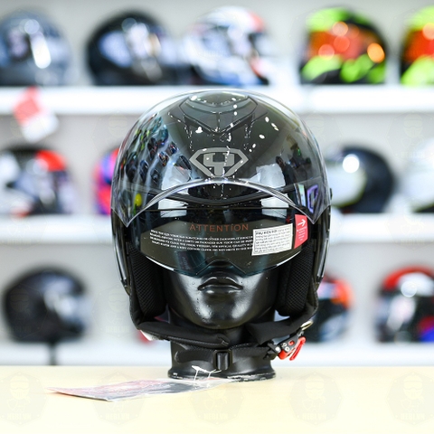 Mũ 3/4 2 Kính Yohe 852 Đen Bóng FREESHIP