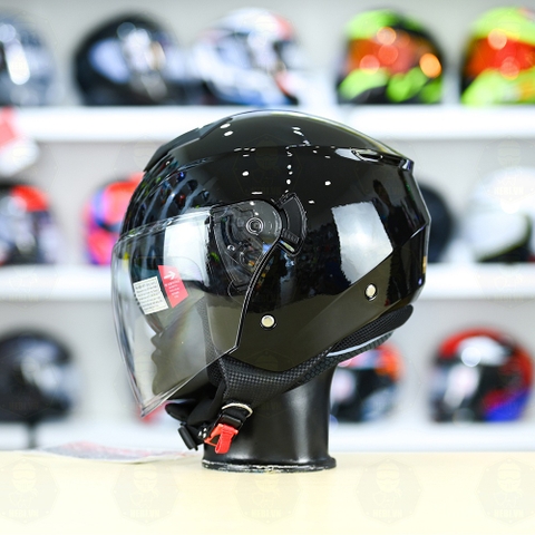 Mũ 3/4 2 Kính Yohe 852 Đen Bóng FREESHIP