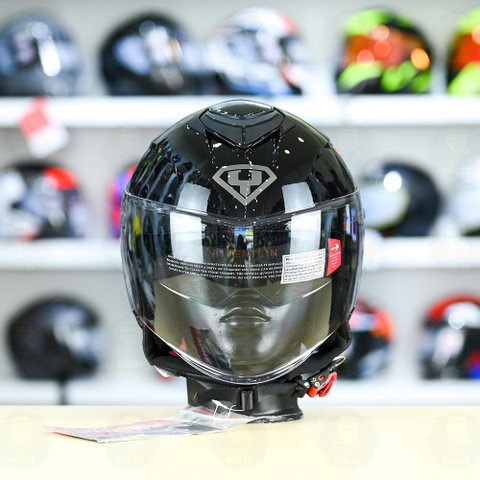 Mũ 3/4 2 Kính Yohe 852 Đen Bóng FREESHIP