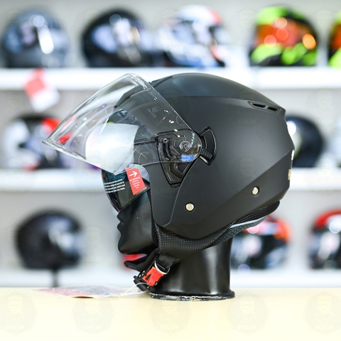 Mũ 3/4 2 Kính Yohe 852 Đen Nhám FREESHIP