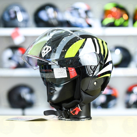 Mũ 3/4 2 Kính Yohe 852 Đen Xanh Neon FREESHIP