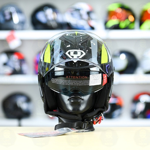 Mũ 3/4 2 Kính Yohe 852 Đen Xanh Neon FREESHIP