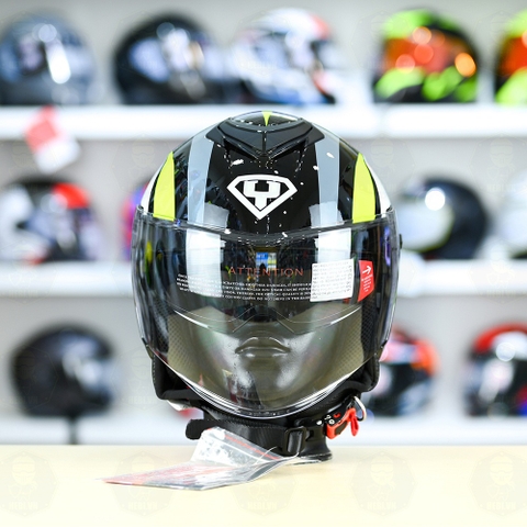 Mũ 3/4 2 Kính Yohe 852 Đen Xanh Neon FREESHIP