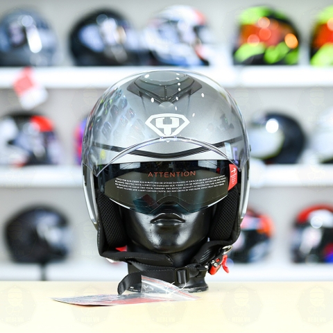 Mũ 3/4 2 Kính Yohe 852 Xám Titanium Nhám FREESHIP