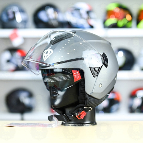 Mũ 3/4 2 Kính Yohe 852 Xám Titanium Nhám FREESHIP