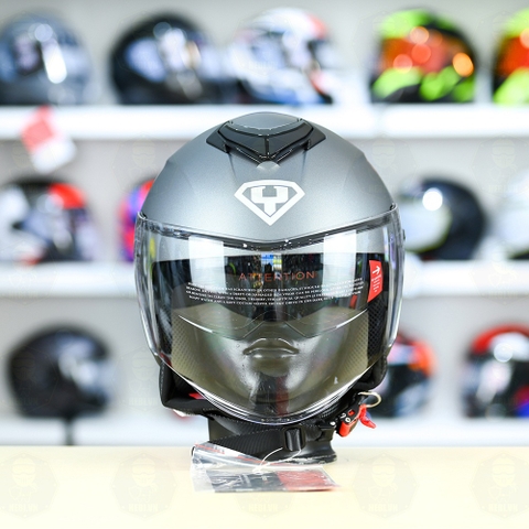 Mũ 3/4 2 Kính Yohe 852 Xám Titanium Nhám FREESHIP