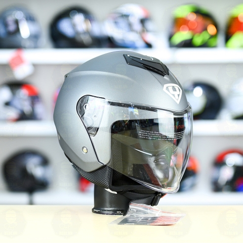 Mũ 3/4 2 Kính Yohe 852 Xám Titanium Nhám FREESHIP