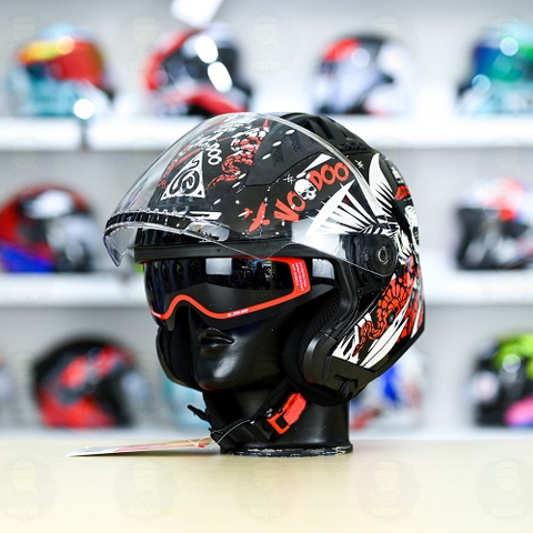 Mũ 3/4 LS2 OF600 COPTER Đen Trắng Đỏ Voodoo FREESHIP