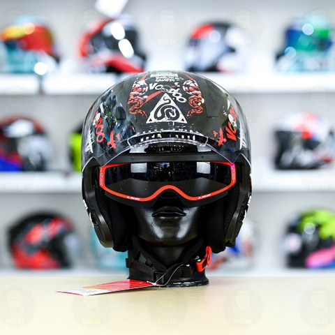 Mũ 3/4 LS2 OF600 COPTER Đen Trắng Đỏ Voodoo FREESHIP