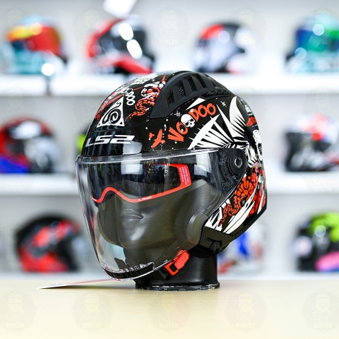 Mũ 3/4 LS2 OF600 COPTER Đen Trắng Đỏ Voodoo FREESHIP