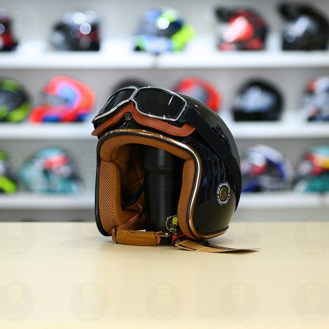 Mũ 3/4 Royal M20c Kèm Kính Dây Cực Kì Thời Trang Và Trendy - Đen Bóng