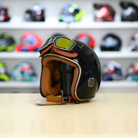 Mũ 3/4 Royal M20c Kèm Kính Dây Cực Kì Thời Trang Và Trendy - Đen Bóng