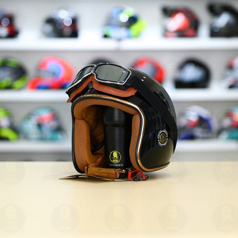 Mũ 3/4 Royal M20c Kèm Kính Dây Cực Kì Thời Trang Và Trendy - Đen Bóng