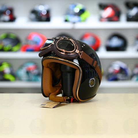 Mũ 3/4 Royal M20c Kèm Kính Dây Cực Kì Thời Trang Và Trendy - Đen Bóng