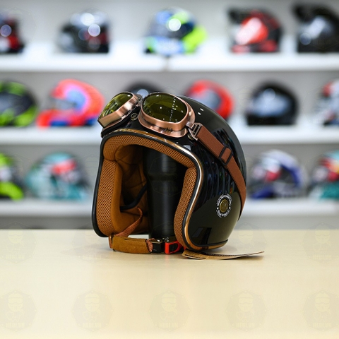 Mũ 3/4 Royal M20c Kèm Kính Dây Cực Kì Thời Trang Và Trendy - Đen Bóng