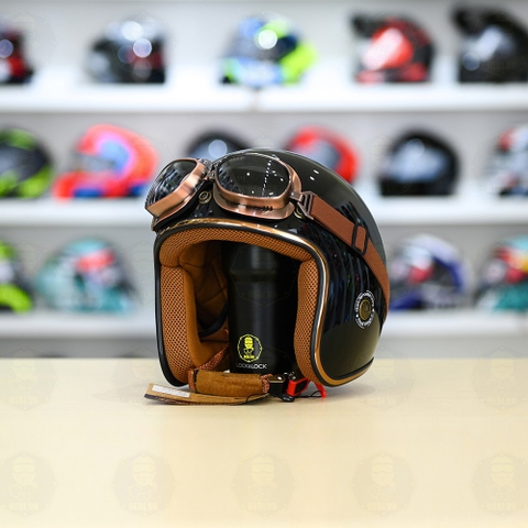 Mũ 3/4 Royal M20c Kèm Kính Dây Cực Kì Thời Trang Và Trendy - Đen Bóng