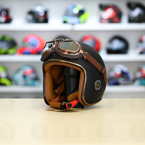 Mũ 3/4 Royal M20c Kèm Kính Dây Cực Kì Thời Trang Và Trendy - Đen nhám