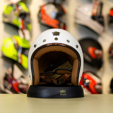 Mũ 3/4 ROYAL M20C Ruby Trắng Bóng Cho Đầu Siêu To XXL FREESHIP