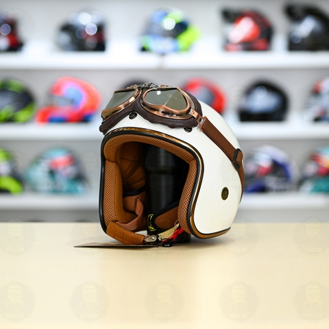 Mũ 3/4 Royal M20c Kèm Kính Dây Cực Kì Thời Trang Và Trendy - Trắng