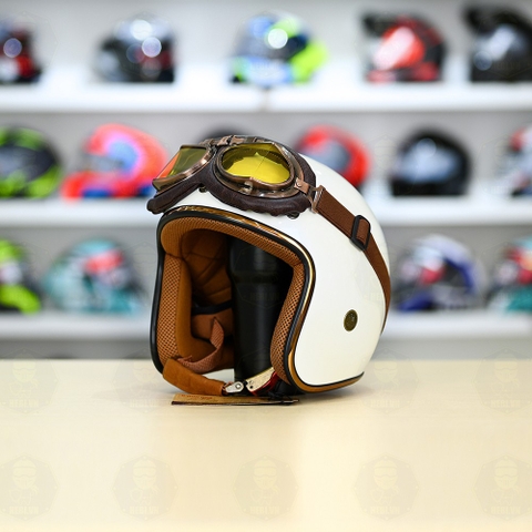 Mũ 3/4 Royal M20c Kèm Kính Dây Cực Kì Thời Trang Và Trendy - Trắng