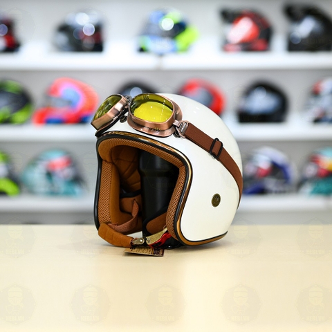 Mũ 3/4 Royal M20c Kèm Kính Dây Cực Kì Thời Trang Và Trendy - Trắng