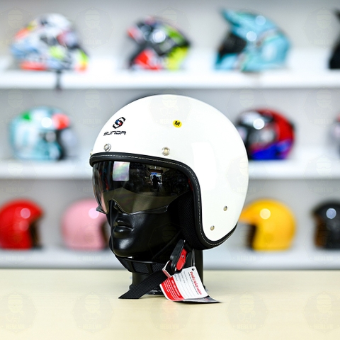 Mũ 3/4 Sunda 388 Trắng Kính Âm FREESHIP