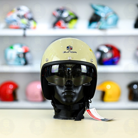 Mũ 3/4 Sunda 388 Trắng Ngà Kính Âm FREESHIP