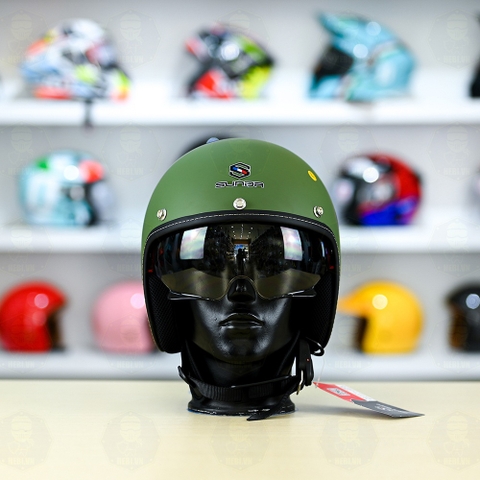 Mũ 3/4 Sunda 388 Xanh Lính Nhám Kính Âm FREESHIP