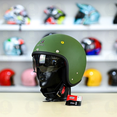 Mũ 3/4 Sunda 388 Xanh Lính Nhám Kính Âm FREESHIP