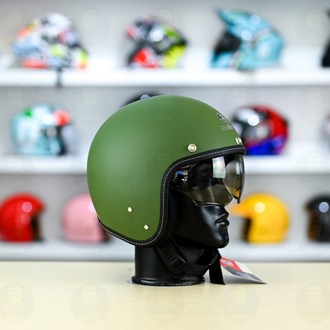 Mũ 3/4 Sunda 388 Xanh Lính Nhám Kính Âm FREESHIP