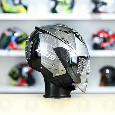 Mũ 3/4 Zeus 205 Nhện Đen Bóng FREESHIP