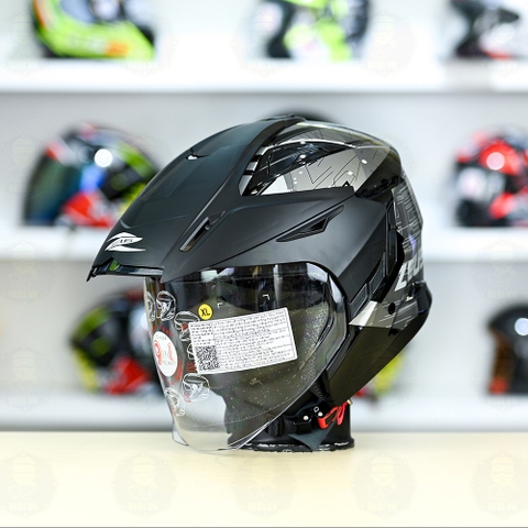 Mũ 3/4 Zeus 613B Nhện Đen Bóng FREESHIP