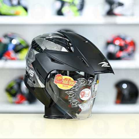 Mũ 3/4 Zeus 613B Nhện Đen Bóng FREESHIP