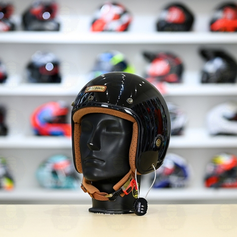 Mũ 3/4 Bulldog Heli Fiber Glass Đen Bóng FREESHIP