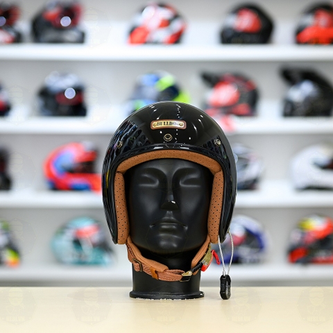 Mũ 3/4 Bulldog Heli Fiber Glass Đen Bóng FREESHIP