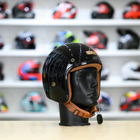 Mũ 3/4 Bulldog Heli Fiber Glass Đen Bóng FREESHIP