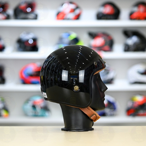 Mũ 3/4 Bulldog Heli Fiber Glass Đen Bóng FREESHIP