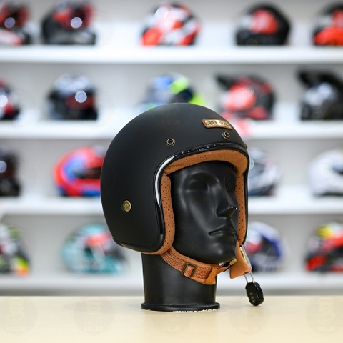 Mũ 3/4 Bulldog Heli Fiber Glass Đen Nhám FREESHIP