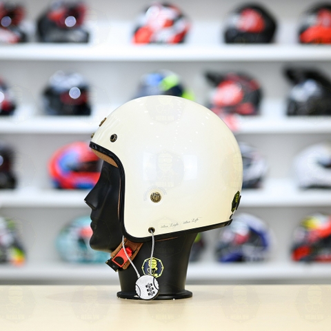 Mũ 3/4 Bulldog Heli Fiber Glass Trắng Bóng FREESHIP