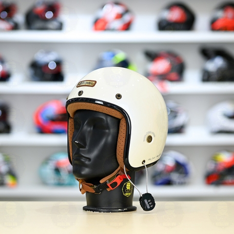 Mũ 3/4 Bulldog Heli Fiber Glass Trắng Bóng FREESHIP