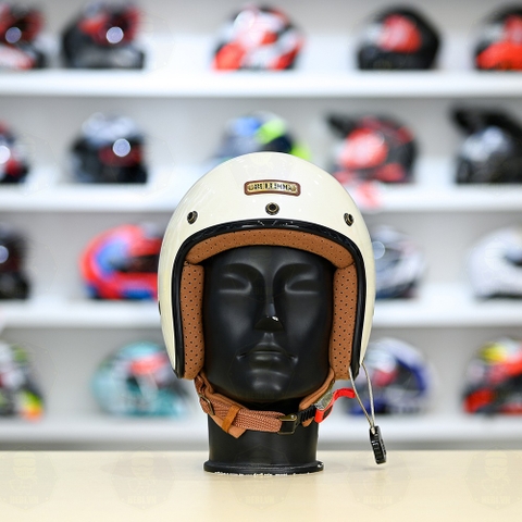 Mũ 3/4 Bulldog Heli Fiber Glass Trắng Bóng FREESHIP